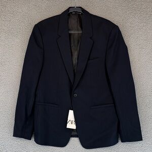 Zara The Panama Suit blazer Men's 42 Dark Navy inside pocket 100% Polyester